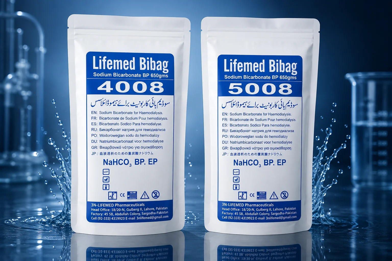 LIFEMED Bibag sodium bicarbonate pouches, formats 4008 and 5008
