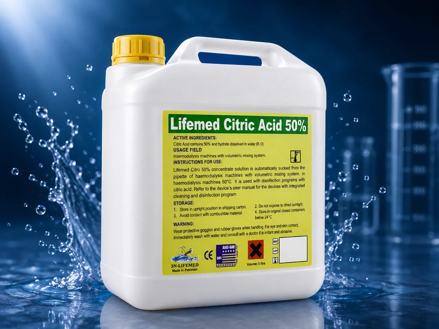 LIFEMED Citric Acid 50% container, 5 litre
