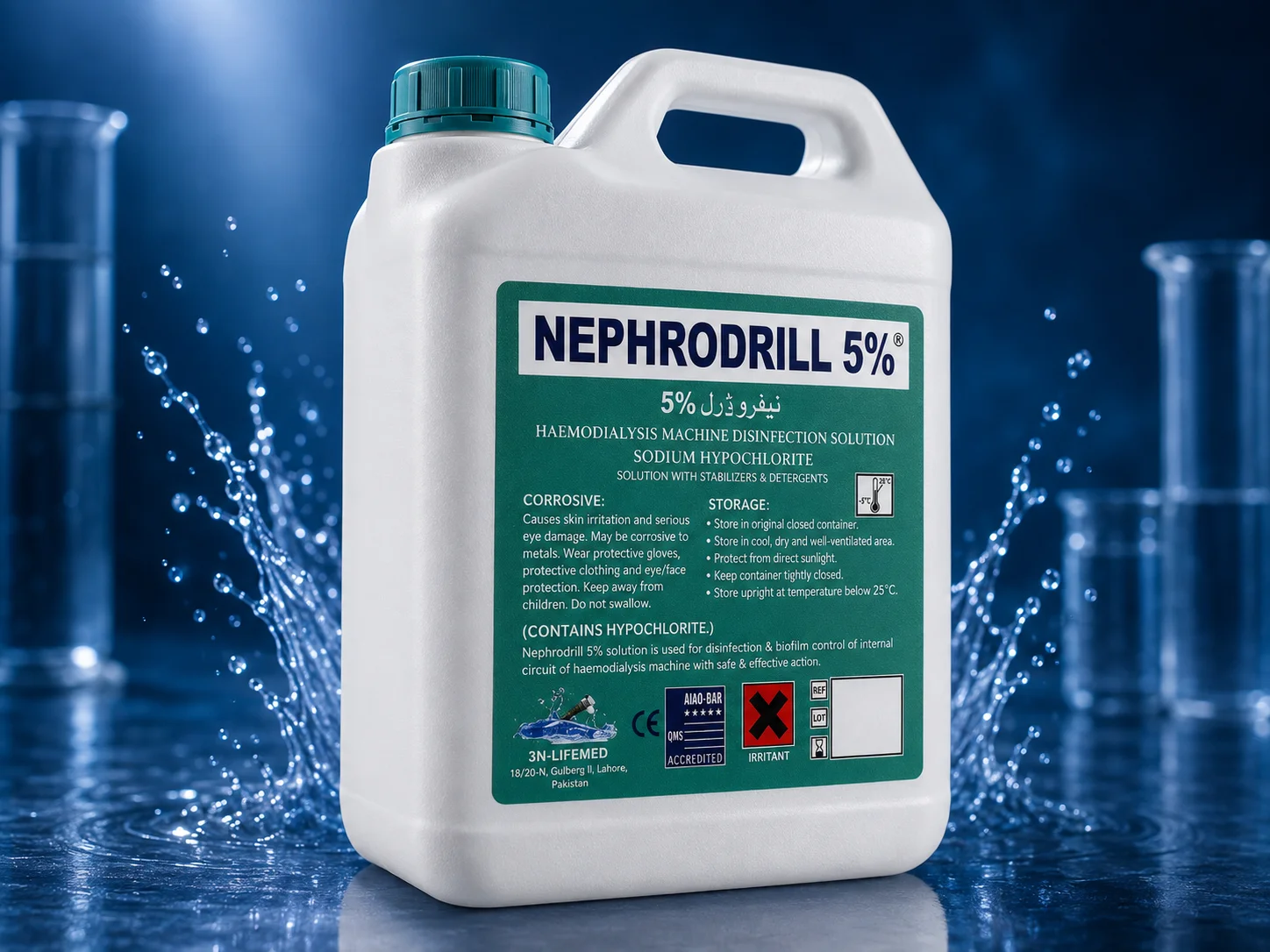 Nephrodrill 5% haemodialysis machine disinfection solution container